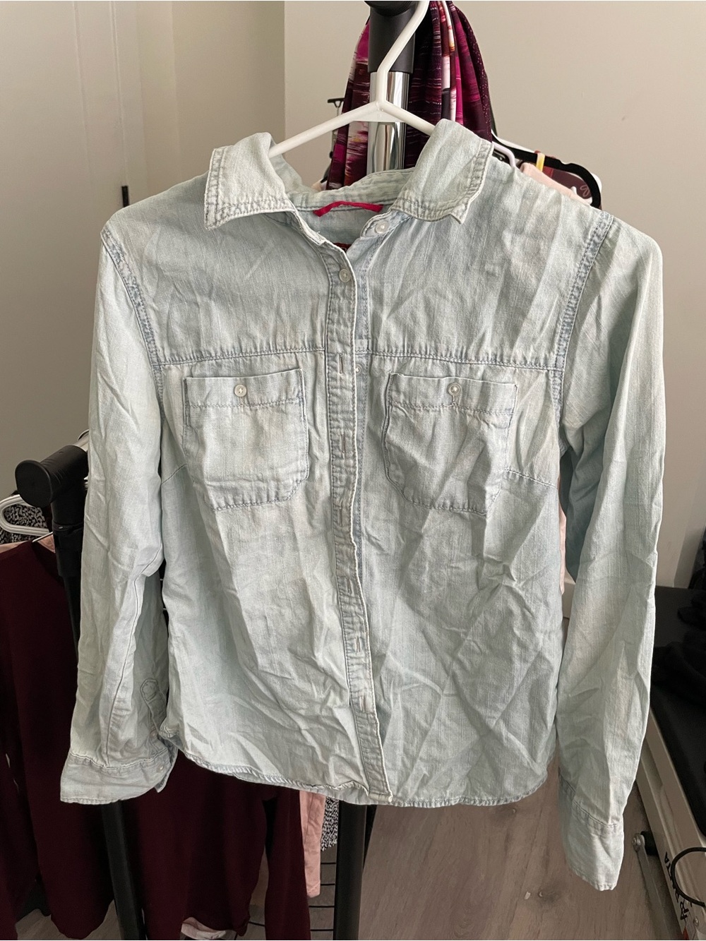 Merona Light Blue Denim Shirt with Pink Accent